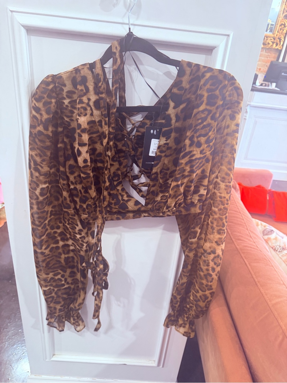 Fashion Nova Leopard Tie-Front Blouse - Brown - Picture 5 of 5